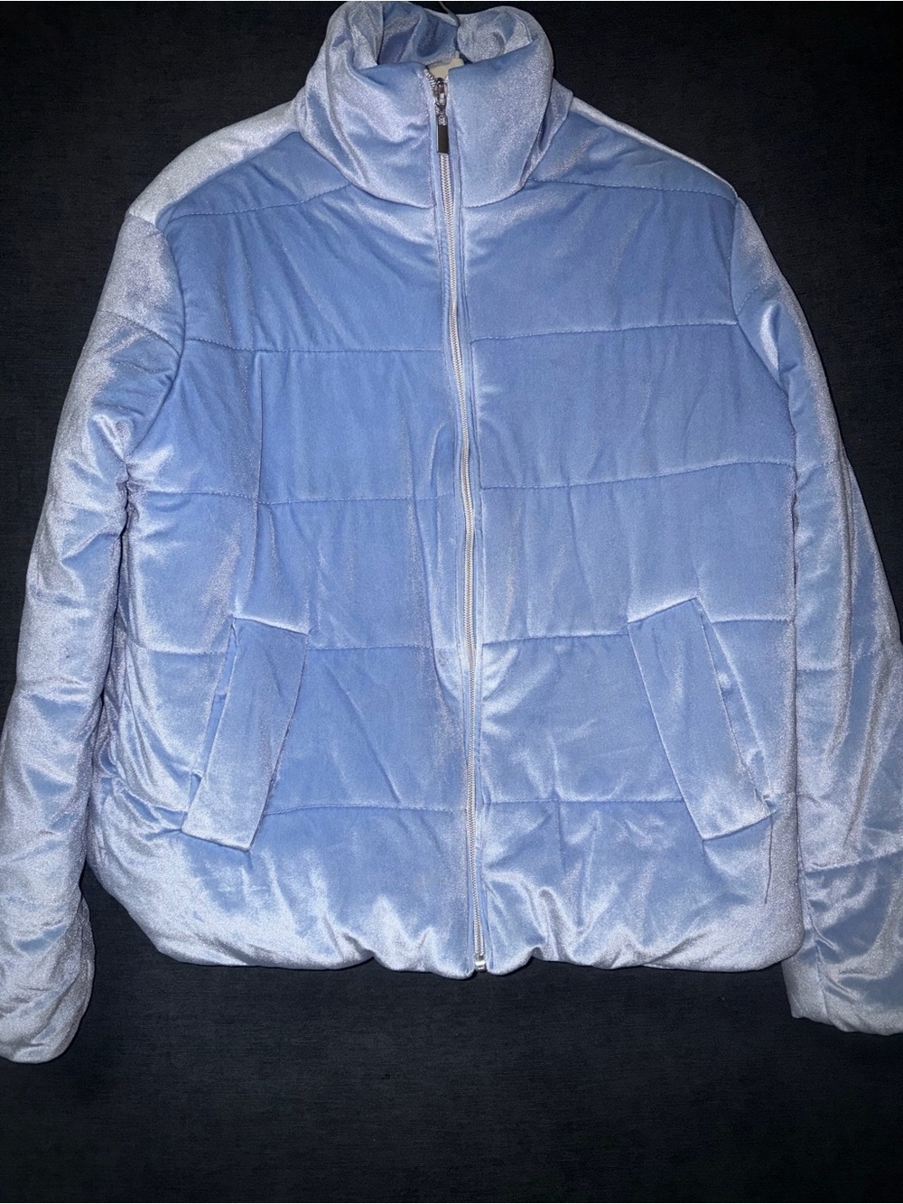 Fashion Nova Light Blue Plush Quilted Puffer Jacket - Women